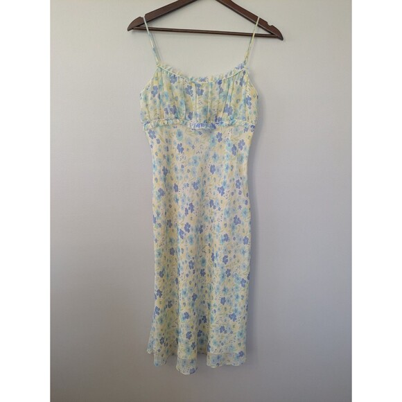 Express Dresses & Skirts - Vtg Express Y2K Silk Babydoll Floral Fairy Dress Midi Dainty Butter Yellow 5/6